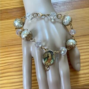 Vintage Religious Mother Mary Crystal Bracelet